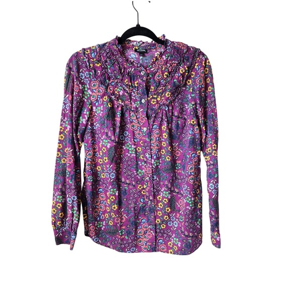 Talbots Tops - Talbots Womens Purple Floral Ruffle Blouse Top Small, Cottagecore Boho Victorian